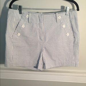 Seersucker Shorts with Button Detail